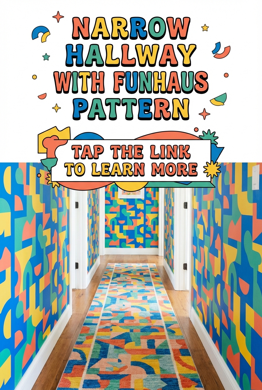 Narrow hallway with a patterned runner leaving bare floor along both sides