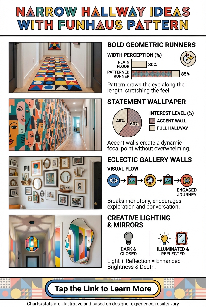 Hallway with painted walls and geometric accents in a FunHaus color scheme