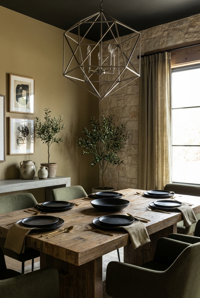 How to Mix Rustic and Modern in a Khaki Coded Dining Room