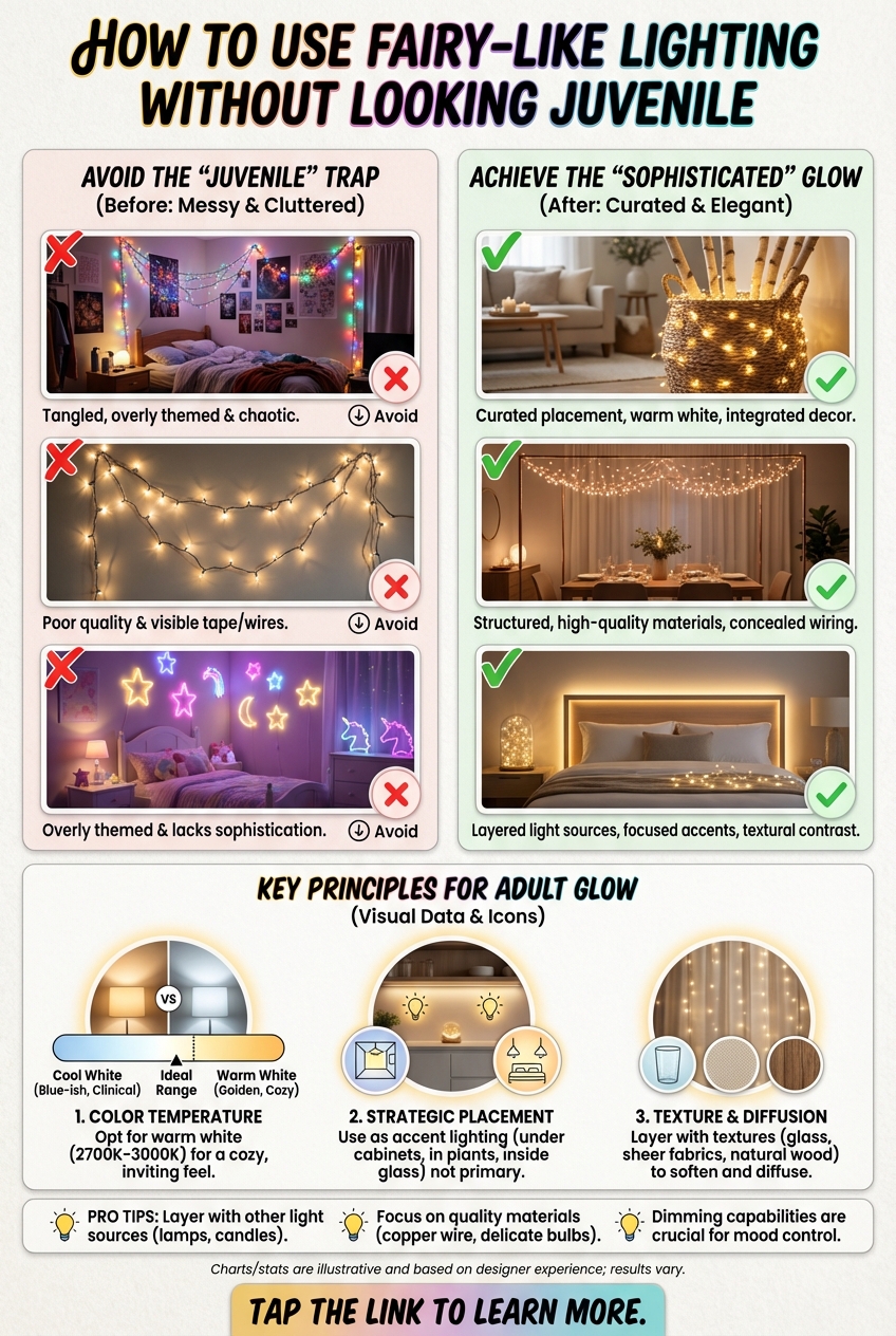 Strand of fairy lights arranged as a decorative bedroom accent