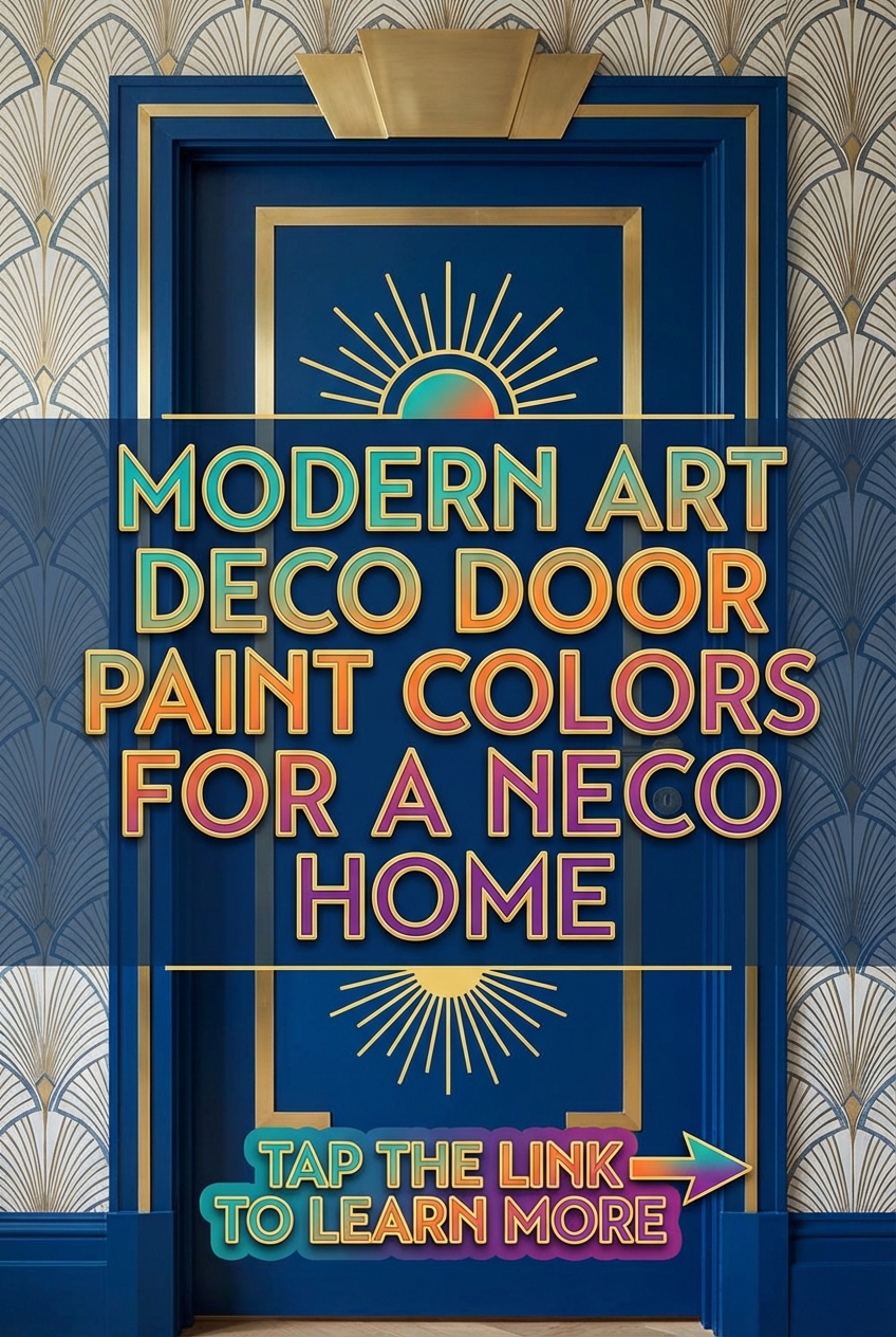 Neo Deco entrance showing a painted door with geometric styling and metal hardware