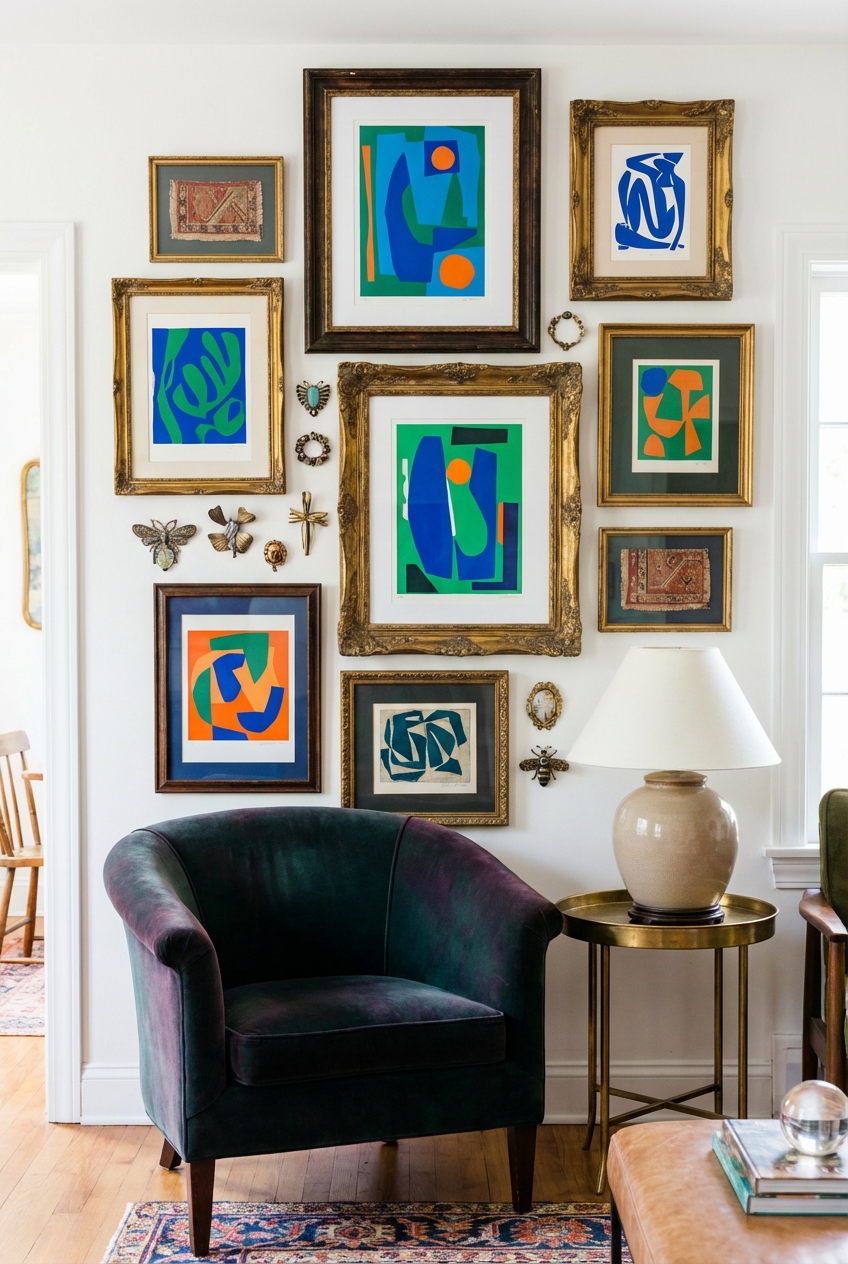 Brooched Gallery Wall Ideas: Old-World Frames, Modern Art, Perfect Balance