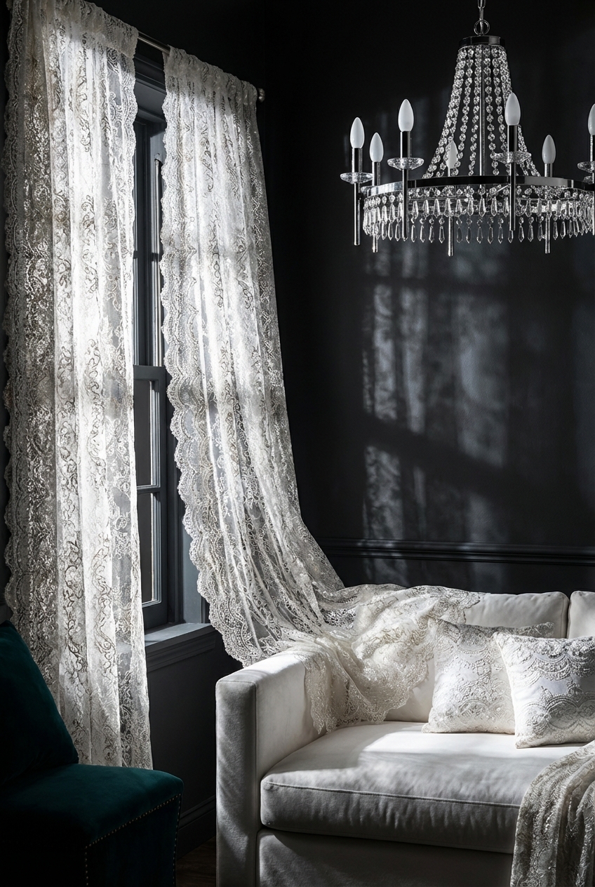 Laced Up Decor for Dark Rooms: Light-Reflecting Lace and Soft Whites