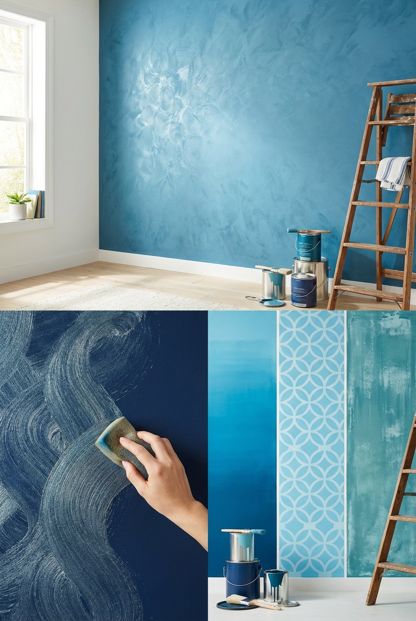 DIY “Designer” Paint Finish Ideas for Cool Blue Walls