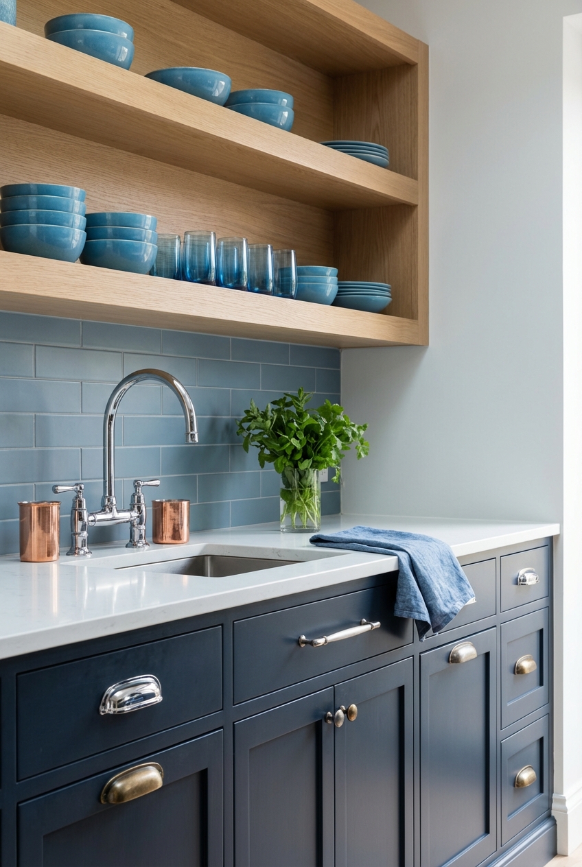 Cool Blue Kitchen Hardware: Chrome, Nickel, and Mixed Metals