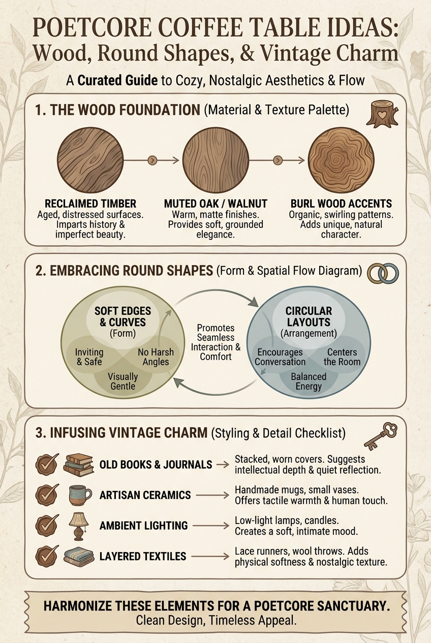 Poetcore Coffee Table Ideas: Wood, Round Shapes, and Vintage Charm - photo 3