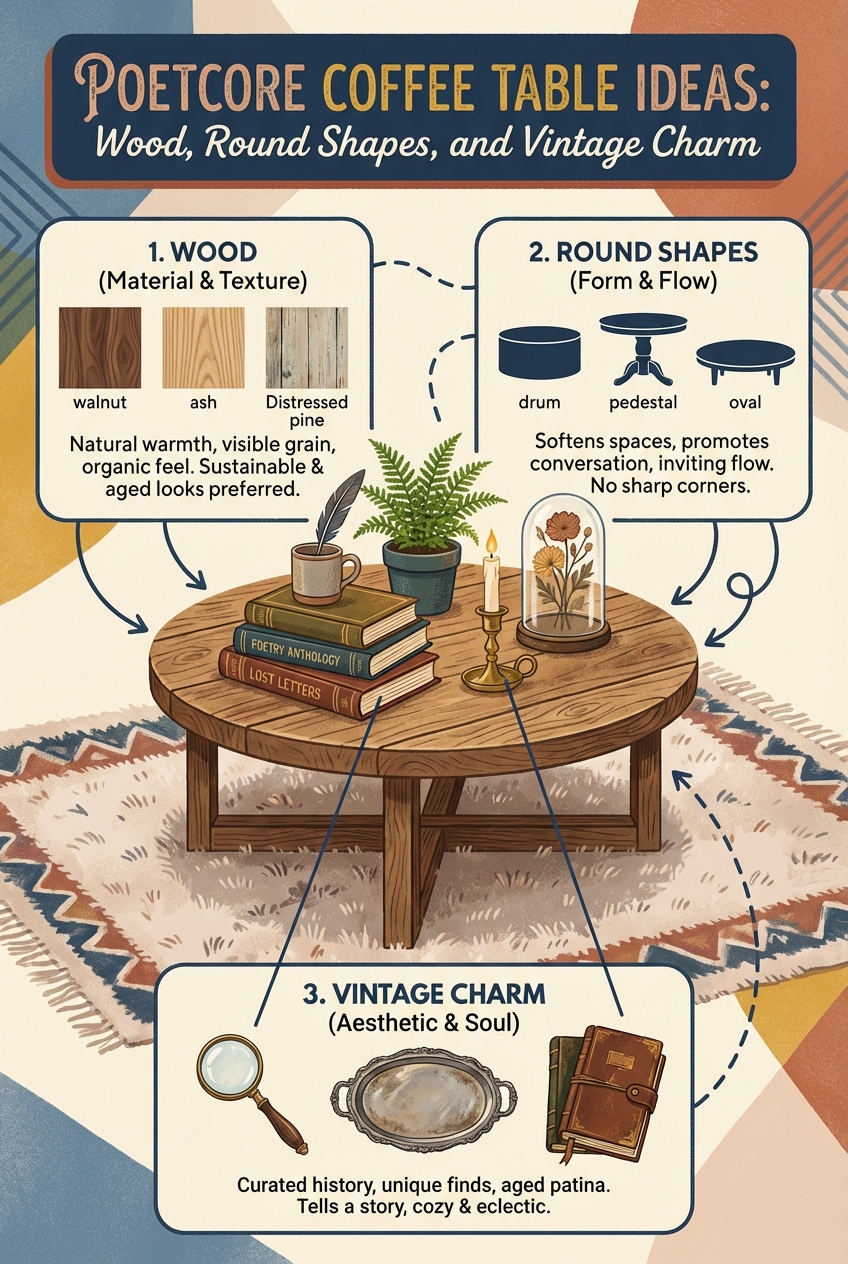 Poetcore Coffee Table Ideas: Wood, Round Shapes, and Vintage Charm - photo 4