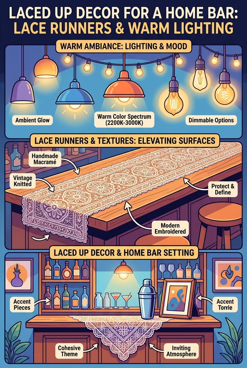 Laced Up Decor for a Home Bar: Lace Runners and Warm Lighting - photo 4