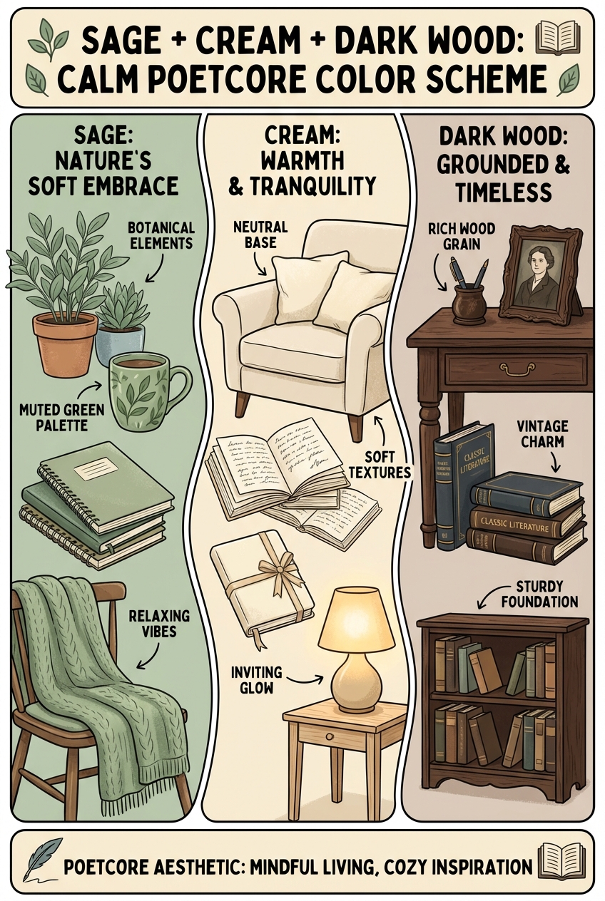 Sage + Cream + Dark Wood: Calm Poetcore Color Scheme - photo 4