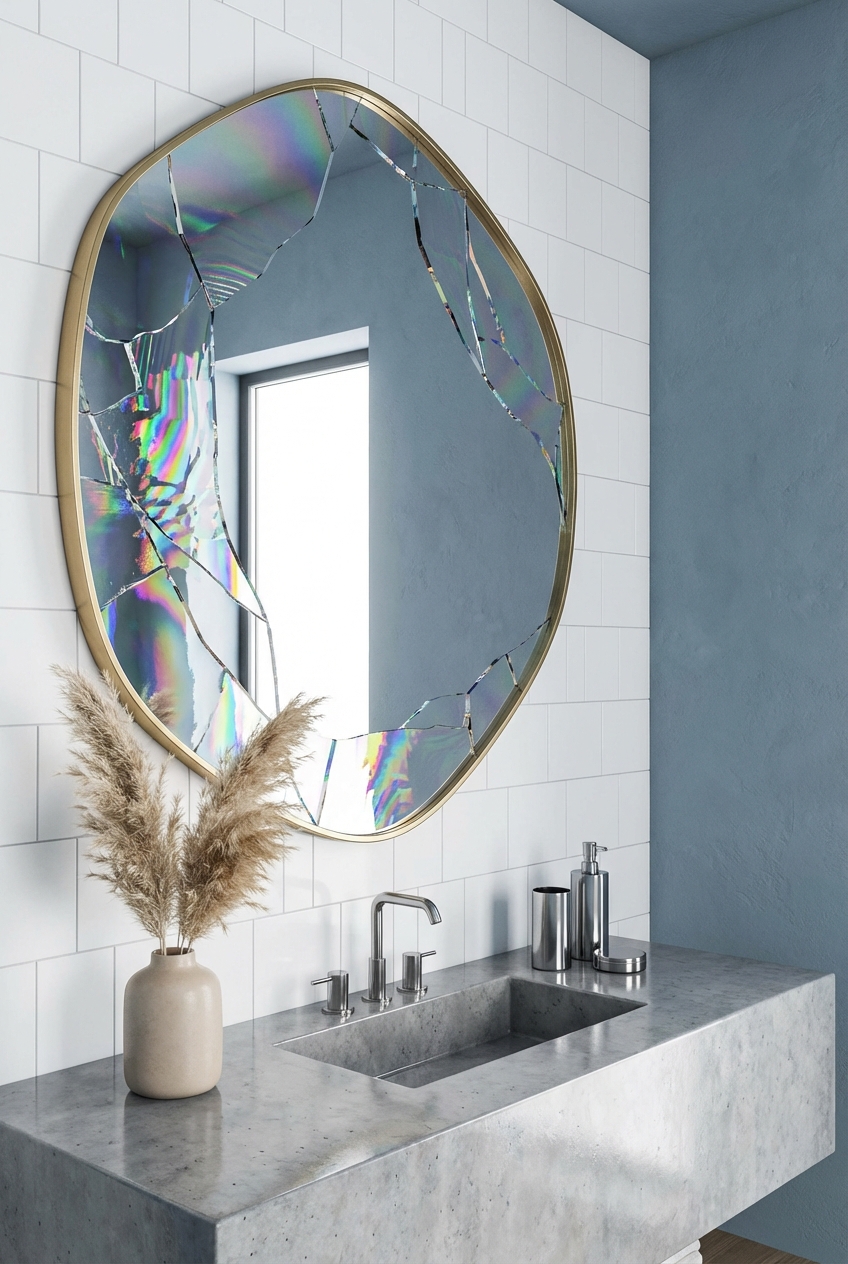 Glitchy Glam Bathroom Mirror Ideas: Offbeat Shapes, Clean Styling
