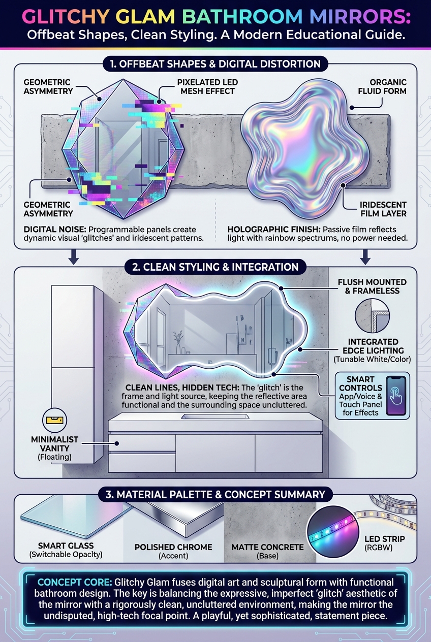 Glitchy Glam Bathroom Mirror Ideas: Offbeat Shapes, Clean Styling - photo 4