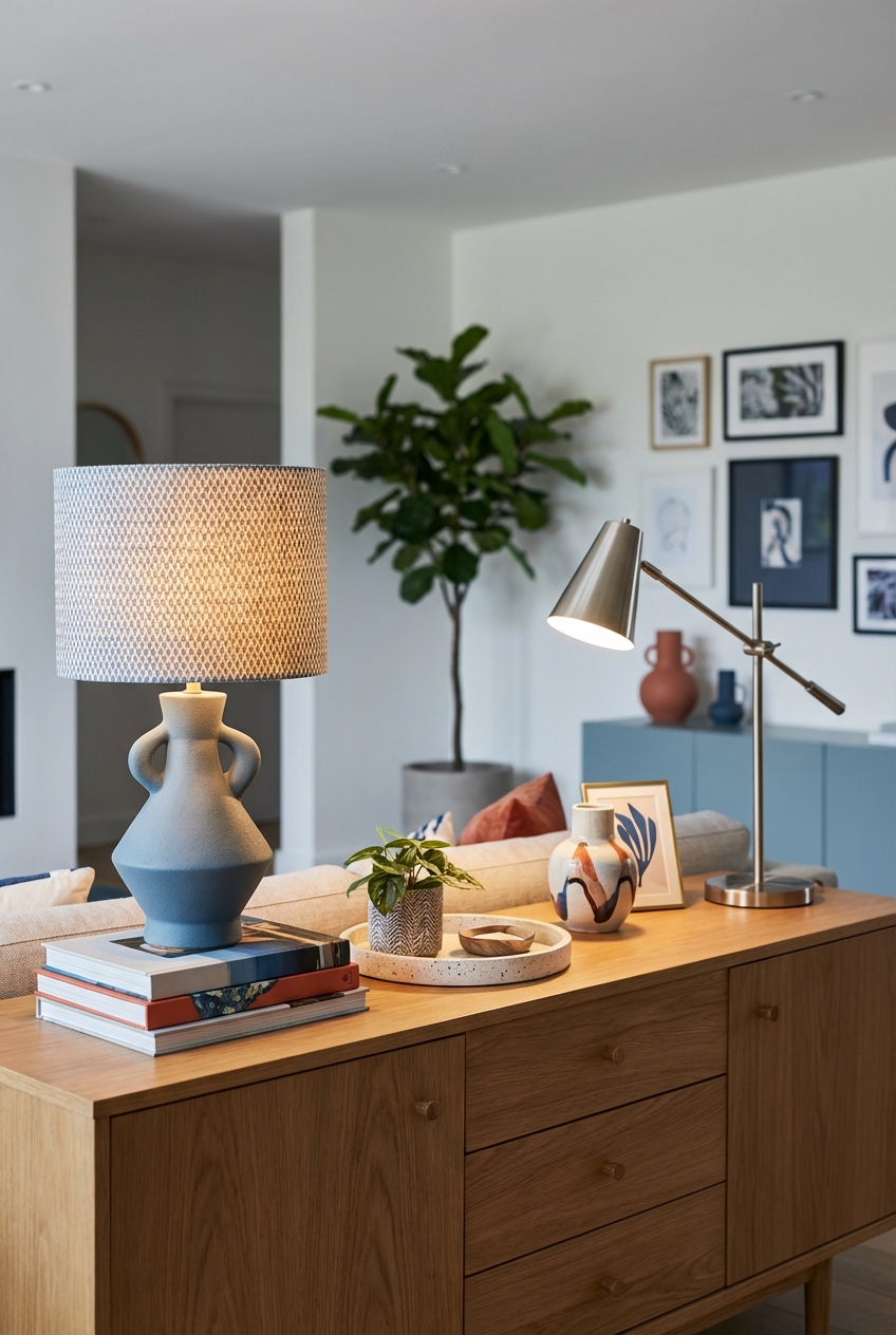 How to Mix Two Different Table Lamps on a Sideboard