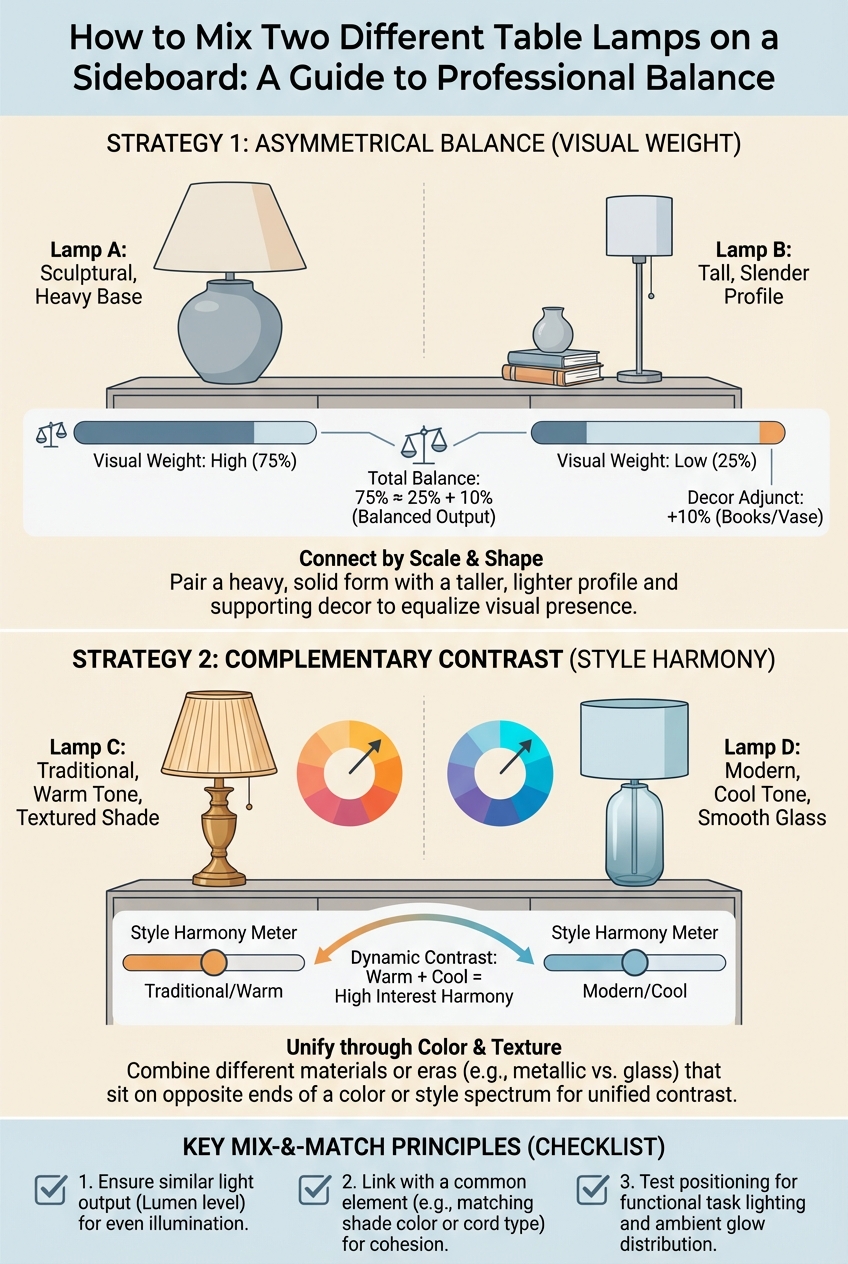 How to Mix Two Different Table Lamps on a Sideboard - photo 3
