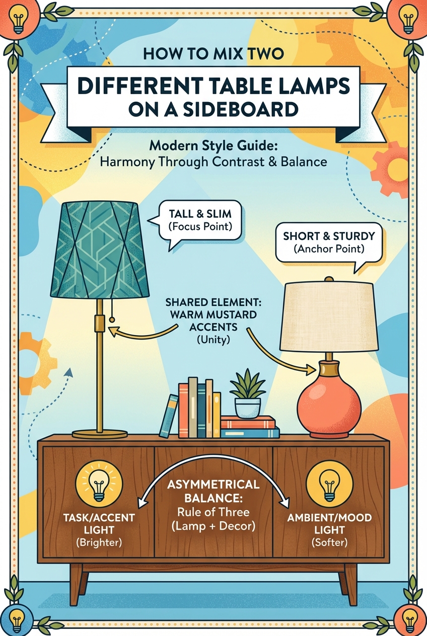 How to Mix Two Different Table Lamps on a Sideboard - photo 4