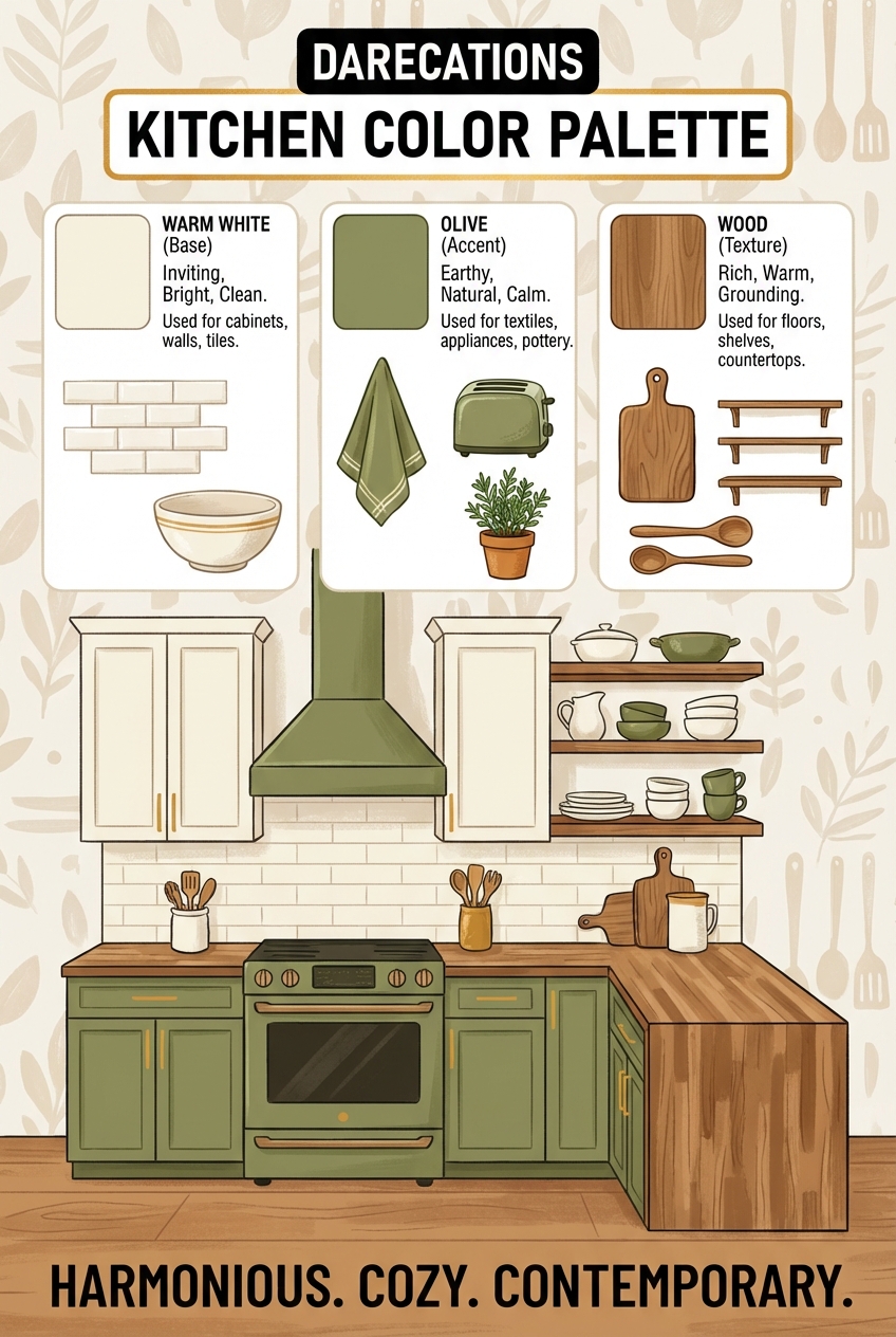 Darecations Kitchen Color Palette: warm white + olive + wood - photo 4