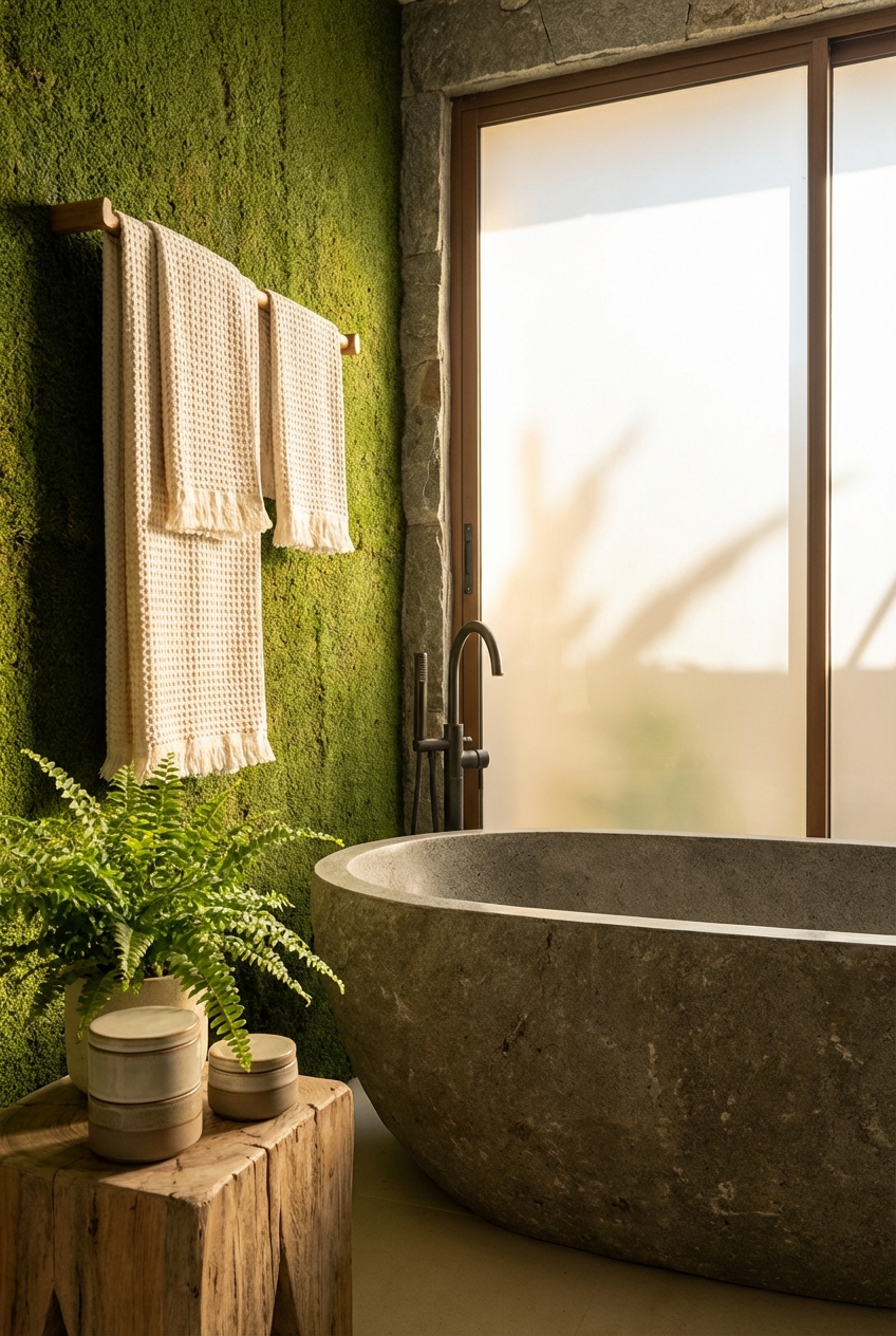 Wilderkind Bathroom Color Palette: Moss, stone, and warm white