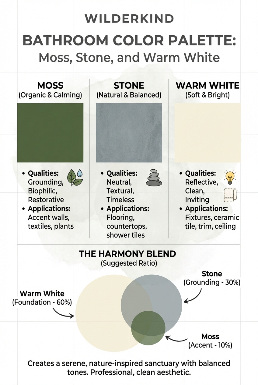 Wilderkind Bathroom Color Palette: Moss, stone, and warm white - photo 3