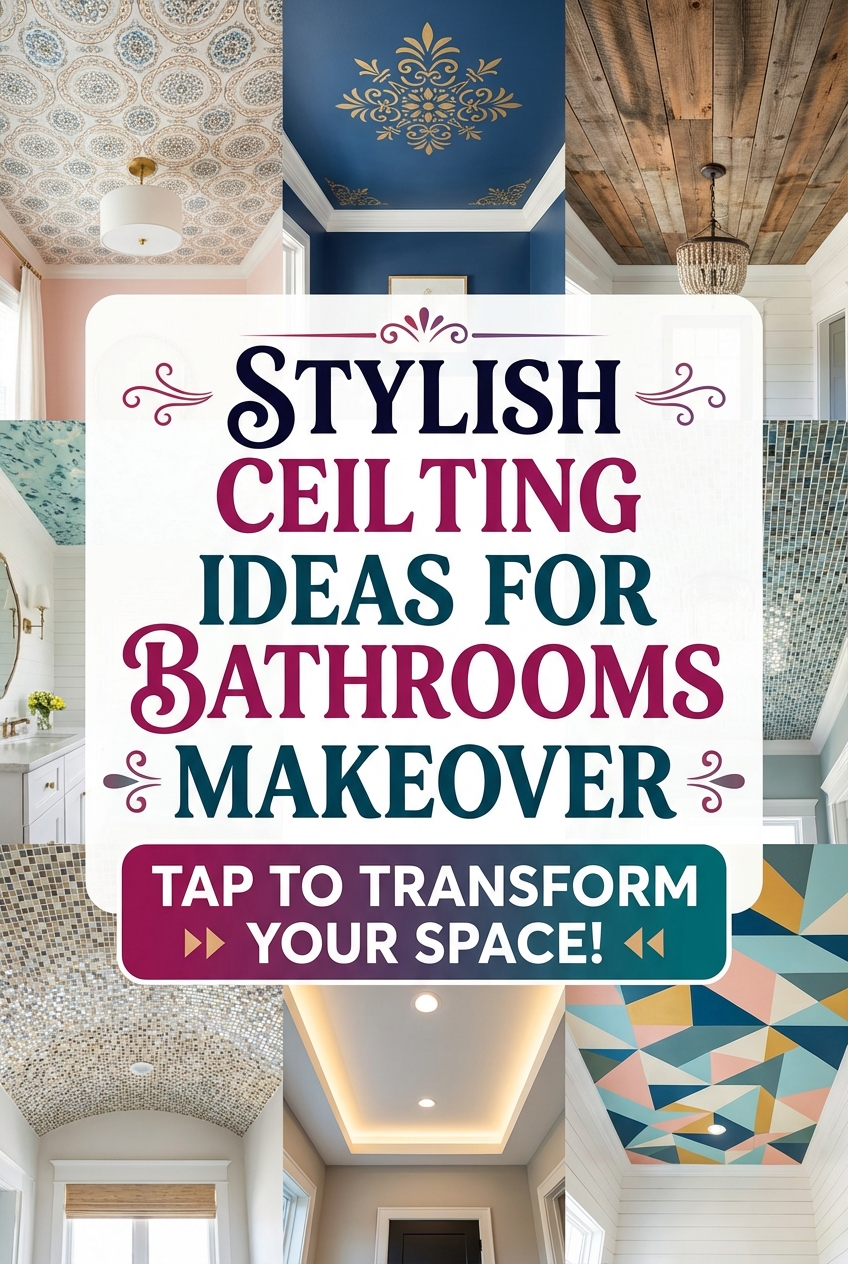 Bathroom ceiling finish showing wood or painted detail against tiled walls