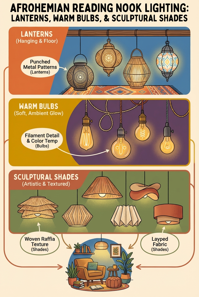 Afrohemian Reading Nook Lighting: Lanterns, Warm Bulbs, and Sculptural Shades - photo 4