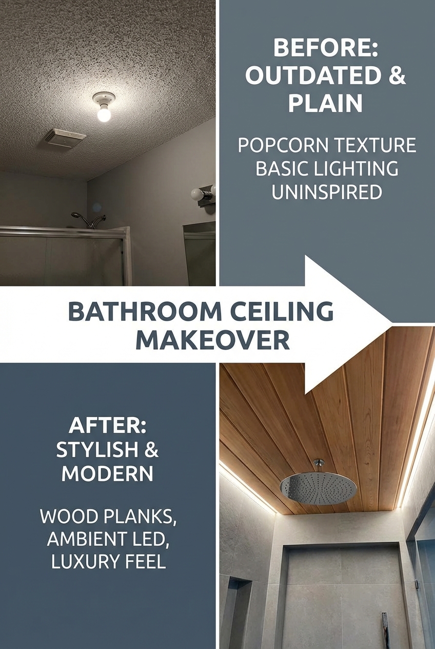 Finished bathroom ceiling idea with coordinated paint and light fixture