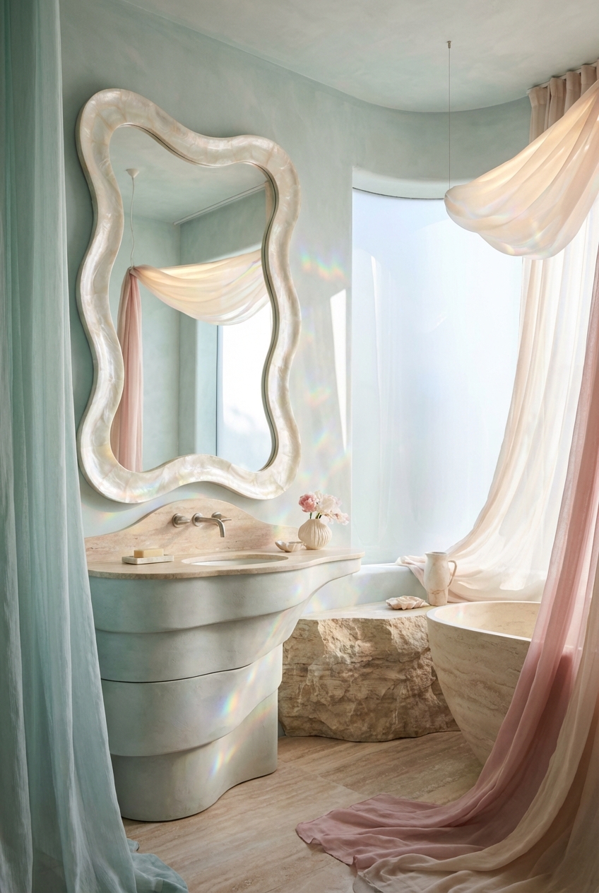Ethereal Mirror Ideas for Bathrooms: Wavy Shapes and Soft Curves