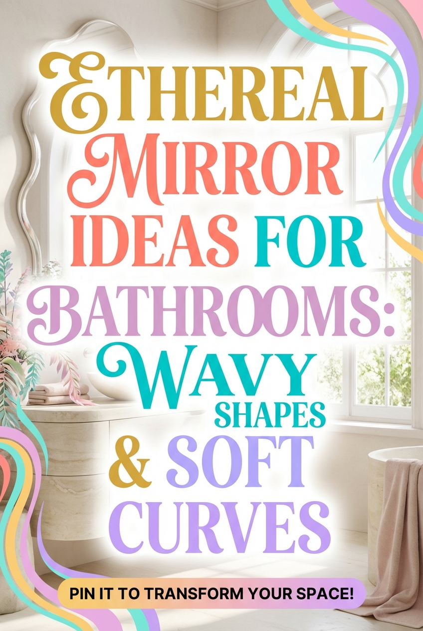 Organic-shaped bathroom mirror styled above a sink with soft curves