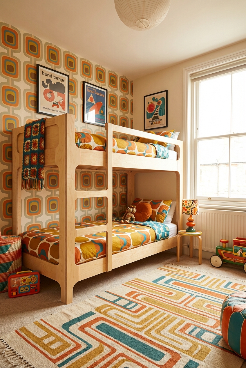 Throwback Kid Kids Bedroom Ideas with Bunk Beds and Retro Patterns