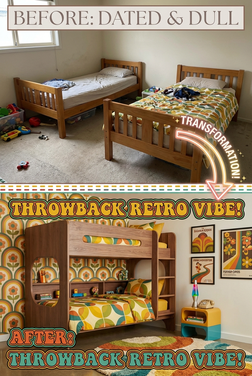 Throwback Kid Kids Bedroom Ideas with Bunk Beds and Retro Patterns - photo 5