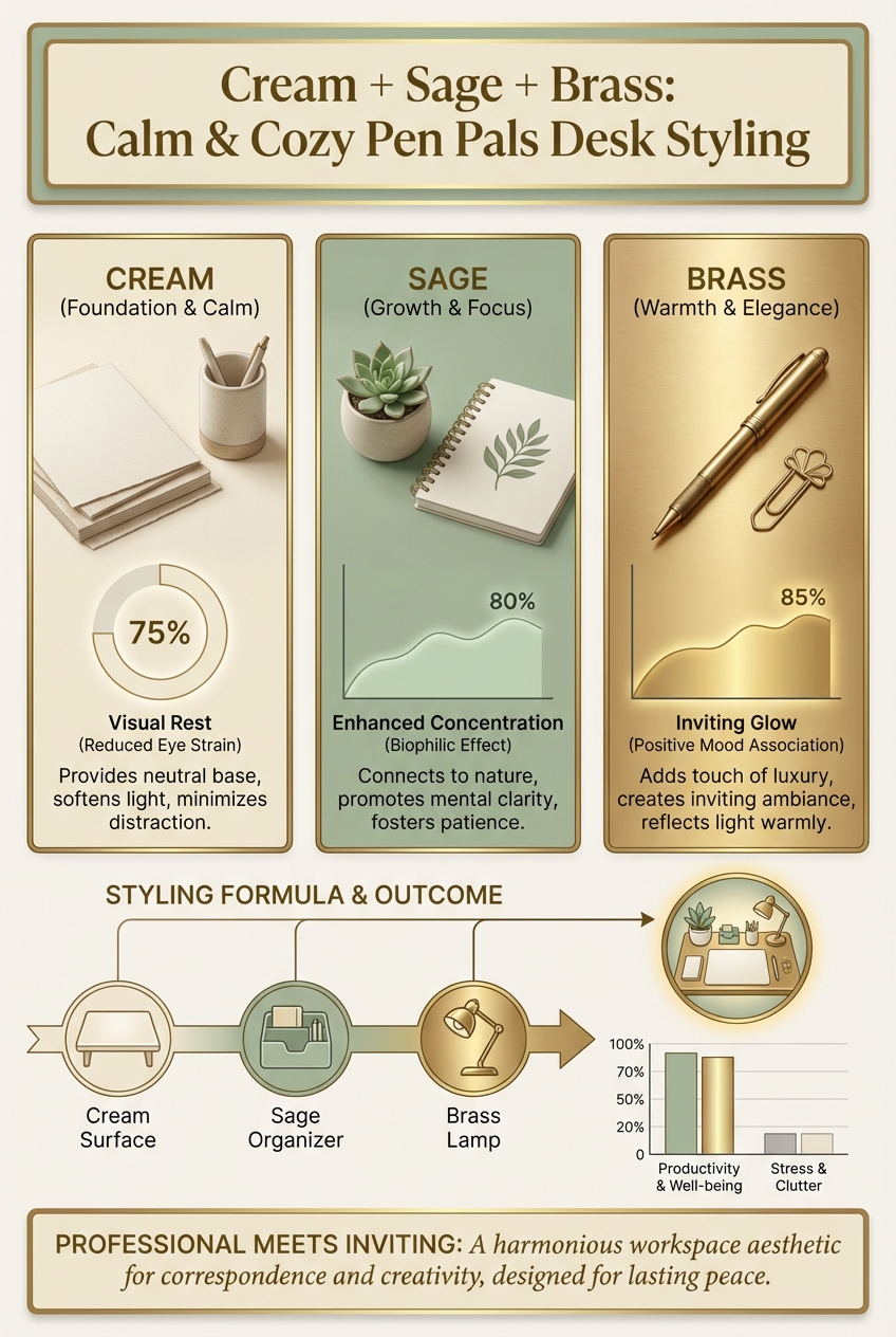 Cream + Sage + Brass: Calm and Cozy Pen Pals Desk Styling - photo 3