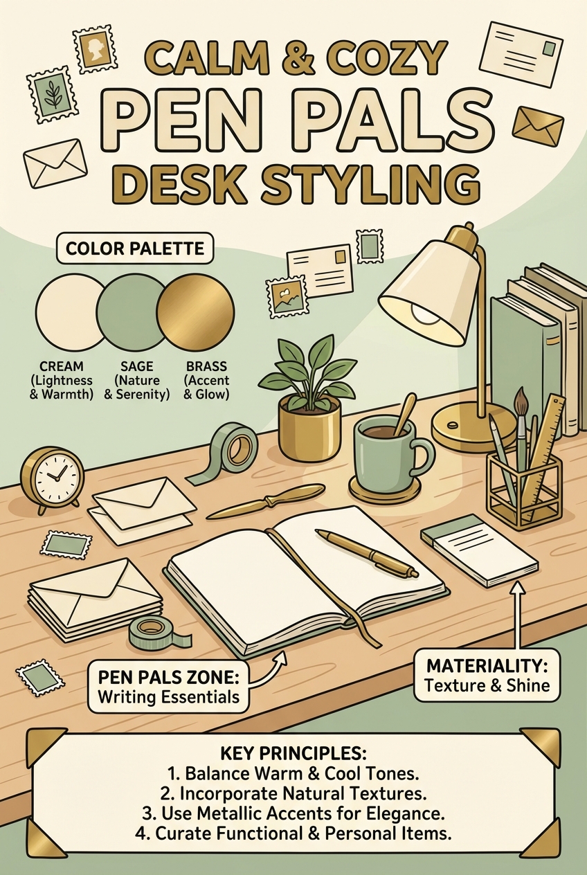 Cream + Sage + Brass: Calm and Cozy Pen Pals Desk Styling - photo 4