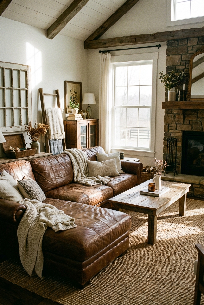 Rustic Charm Farmhouse Leather Sectional Deals