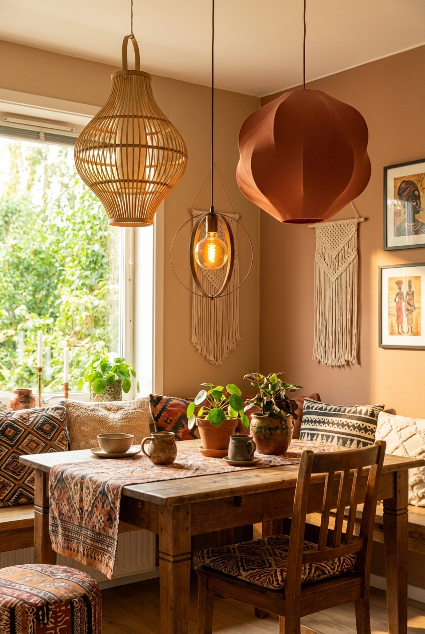 Afrohemian Breakfast Nook Lighting: Lanterns, Warm Bulbs, and Sculptural Shades