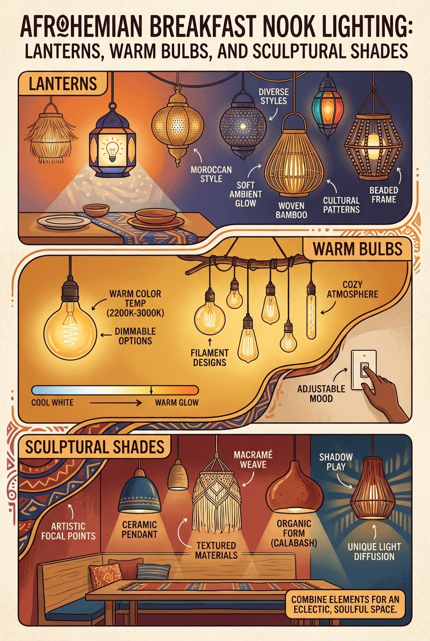 Afrohemian Breakfast Nook Lighting: Lanterns, Warm Bulbs, and Sculptural Shades - photo 4