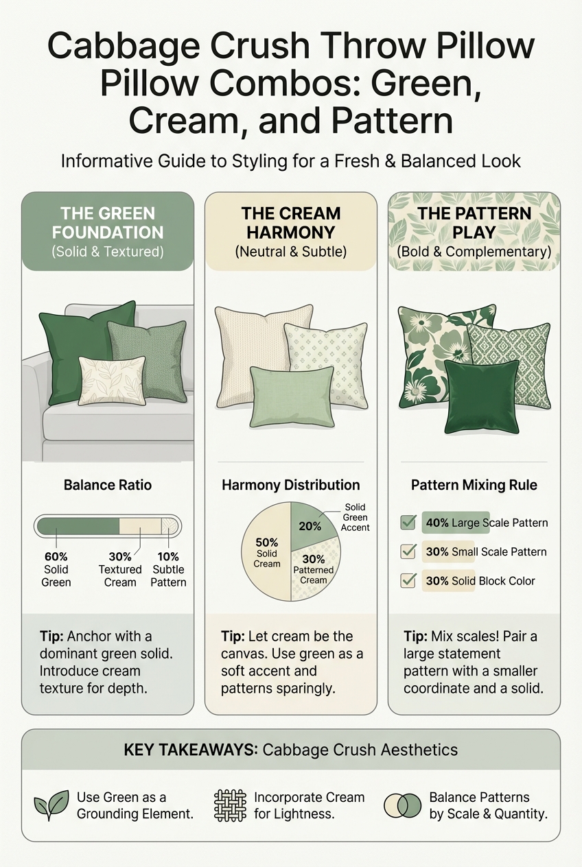 Cabbage Crush Throw Pillow Combos: Green, Cream, and Pattern - photo 3