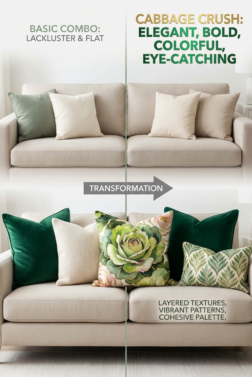 Cabbage Crush Throw Pillow Combos: Green, Cream, and Pattern - photo 5