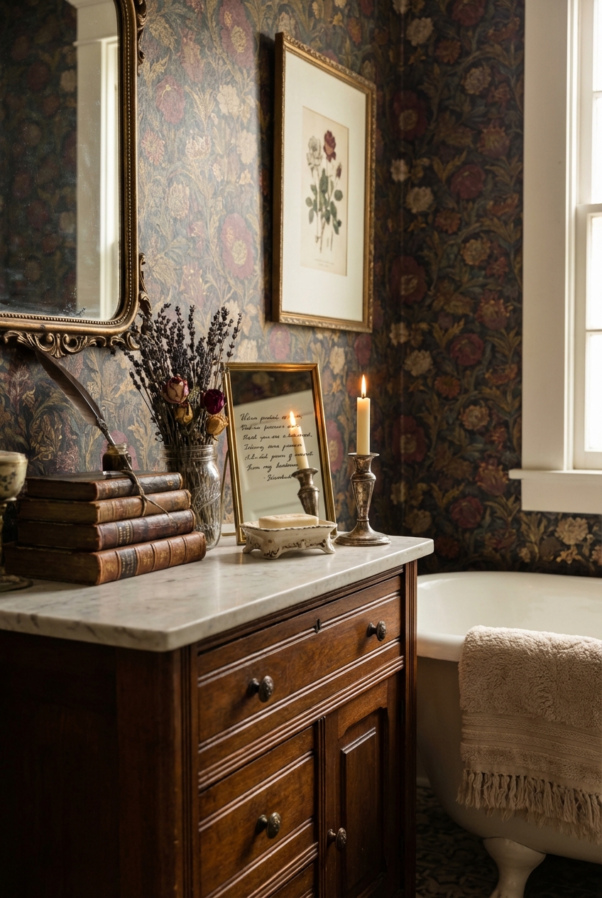 Poetcore Powder Room Ideas with Vintage Charm