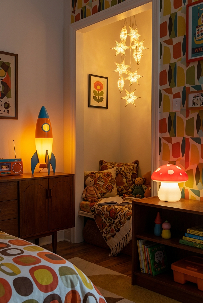 Throwback Kid Lighting Ideas: Warm Glow + Playful Retro Shapes