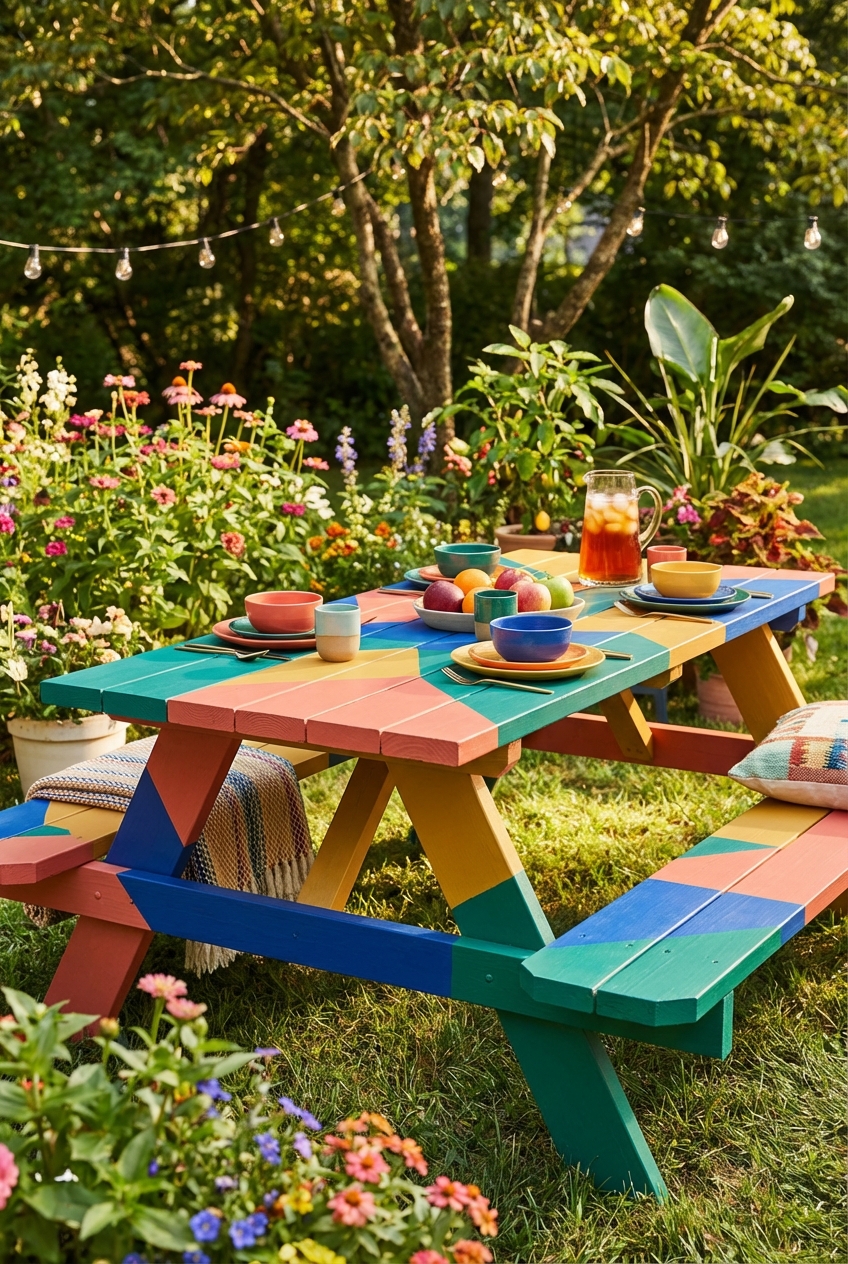 Colorful Painted Picnic Table Ideas for Your Yard