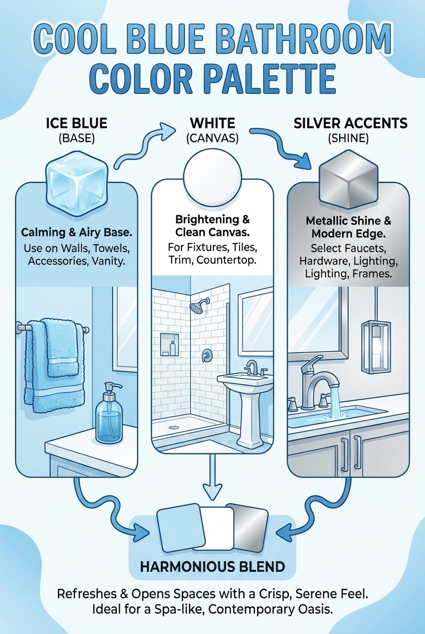 Cool Blue Bathroom Color Palette: Ice Blue + White + Silver Accents - photo 4