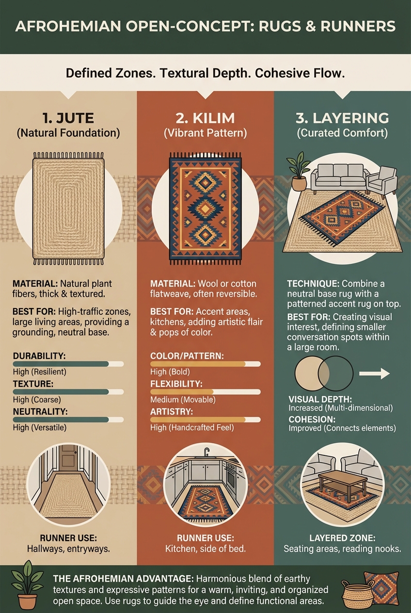 Best Rugs & Runners for an Afrohemian Open-Concept Space: Jute, Kilim, and Layering - photo 3