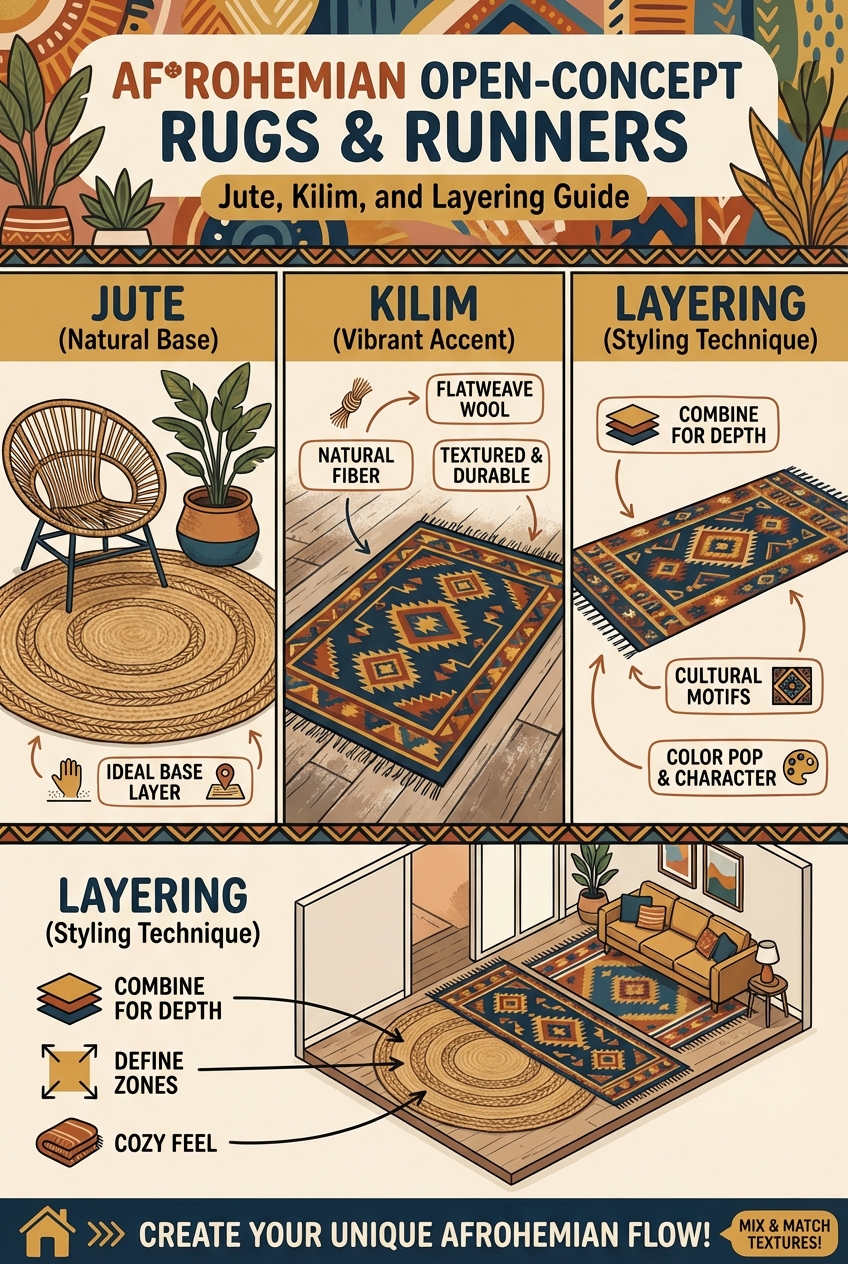 Best Rugs & Runners for an Afrohemian Open-Concept Space: Jute, Kilim, and Layering - photo 4