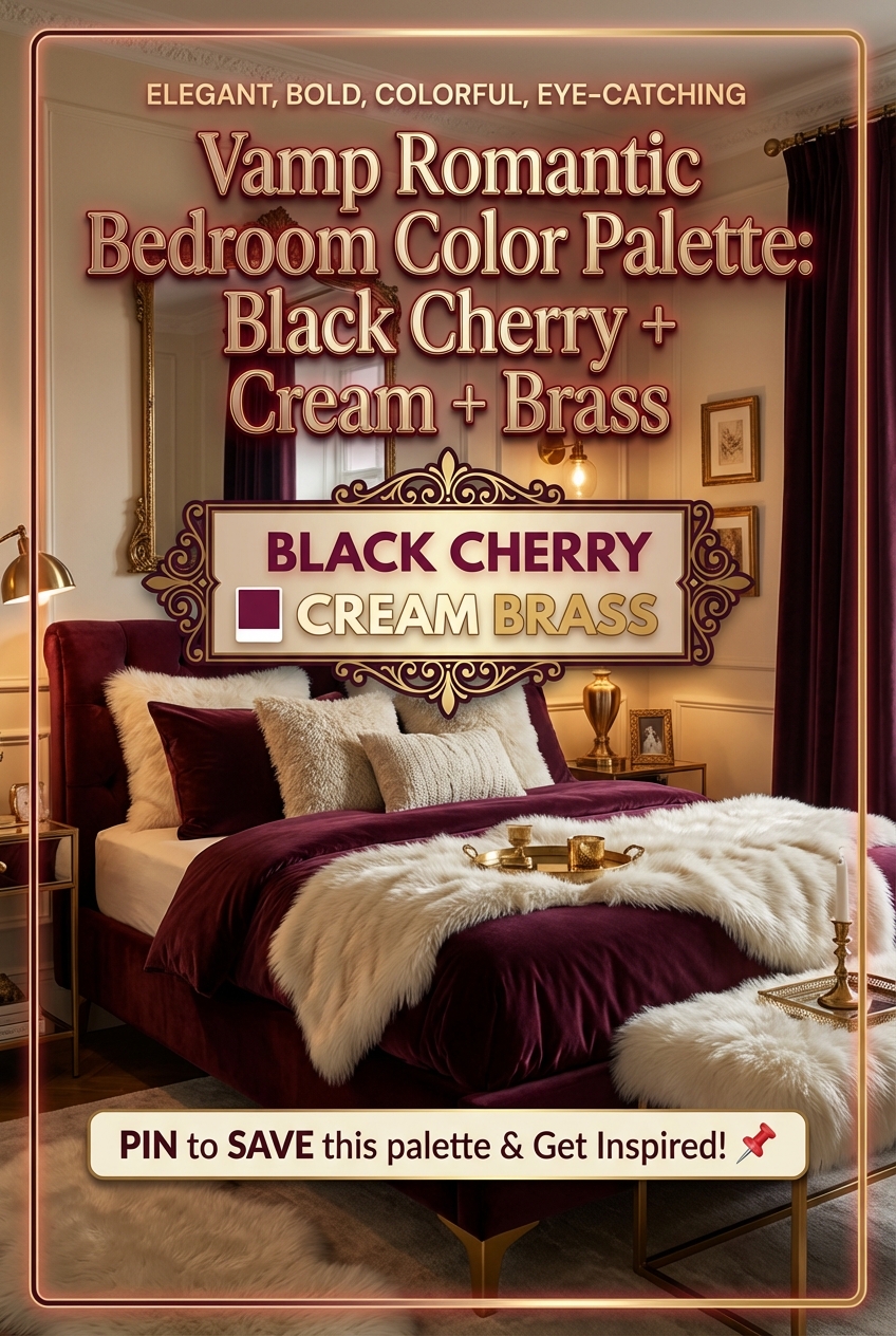 Vamp Romantic Bedroom Color Palette: Black Cherry + Cream + Brass - photo 2