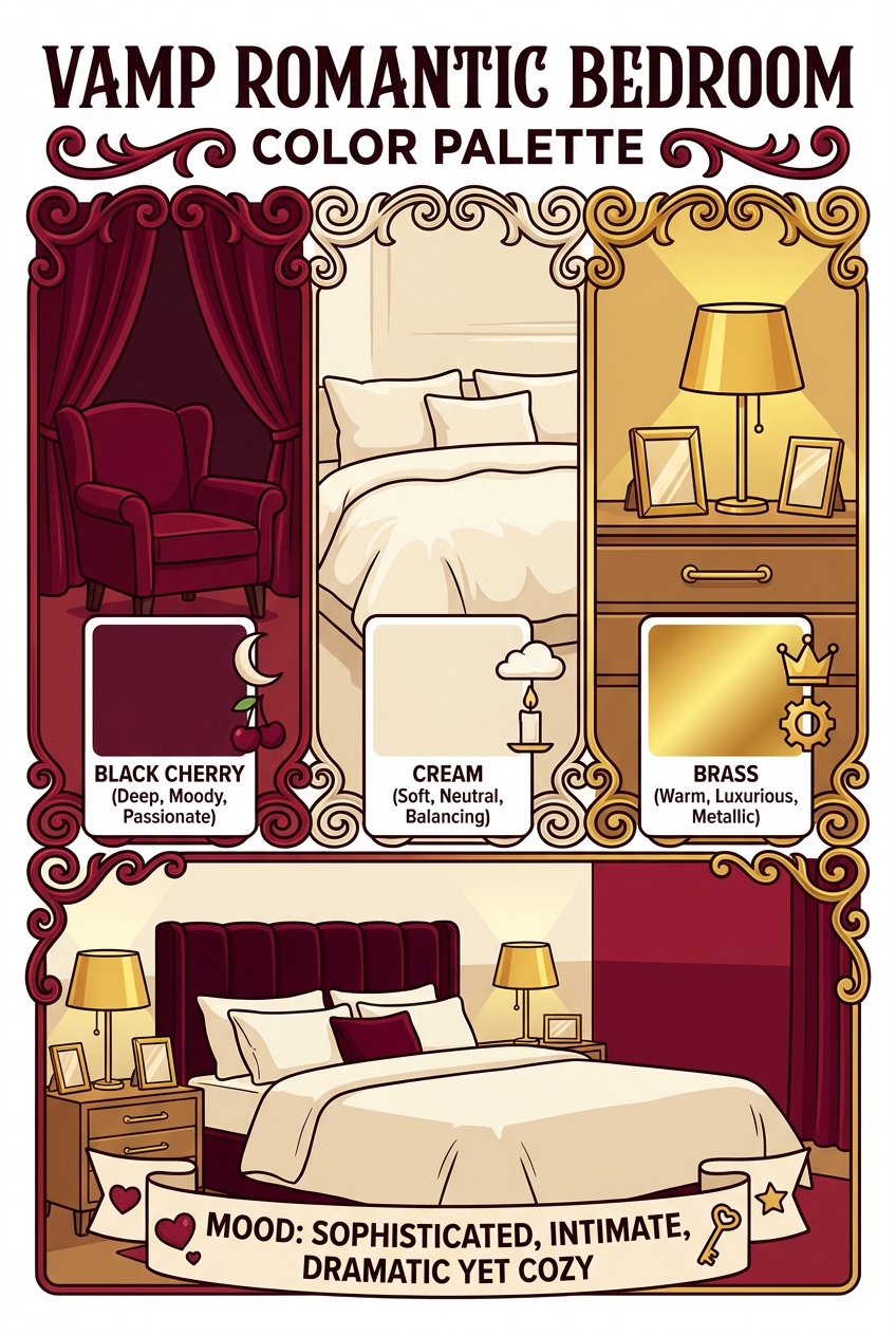 Vamp Romantic Bedroom Color Palette: Black Cherry + Cream + Brass - photo 4