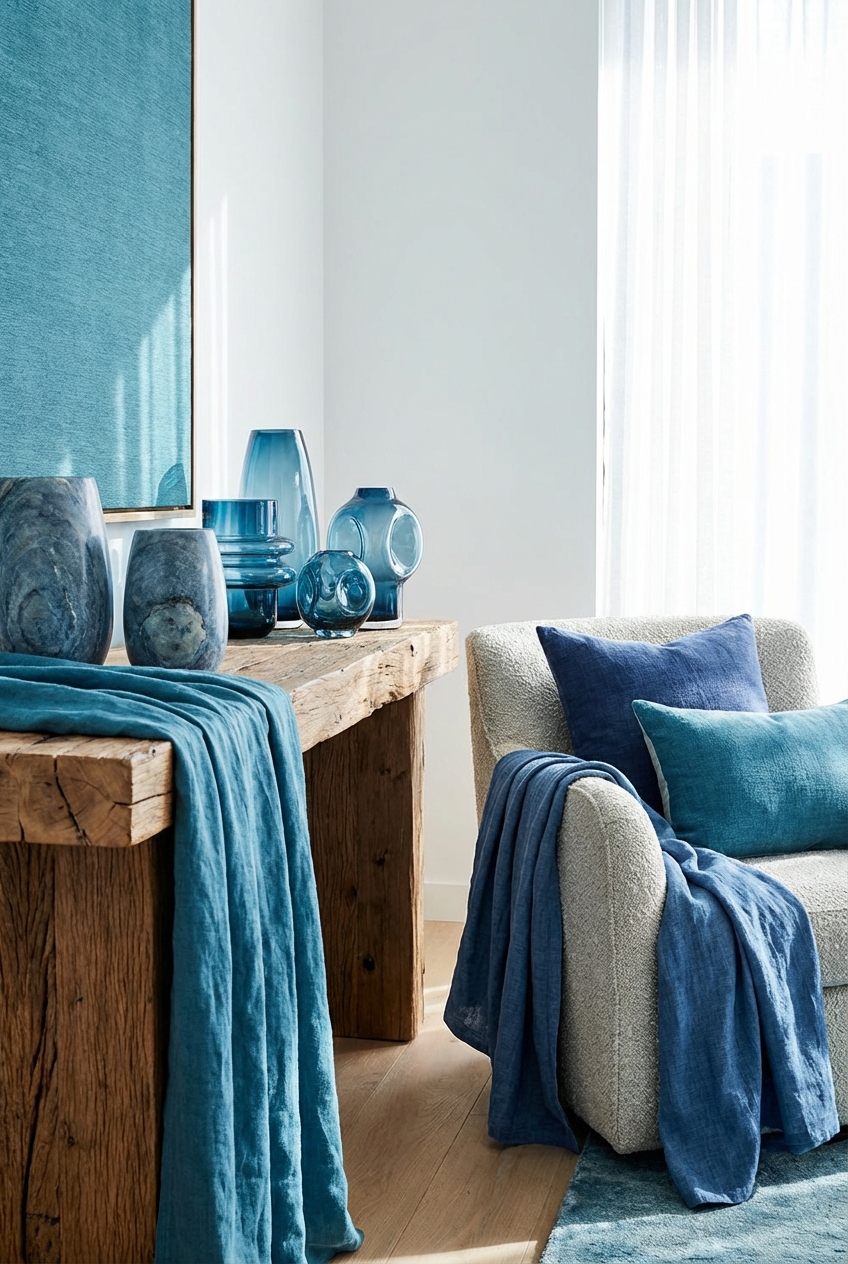 Texture Pairings for Cool Blue Decor: Wood, Stone, Glass, Linen