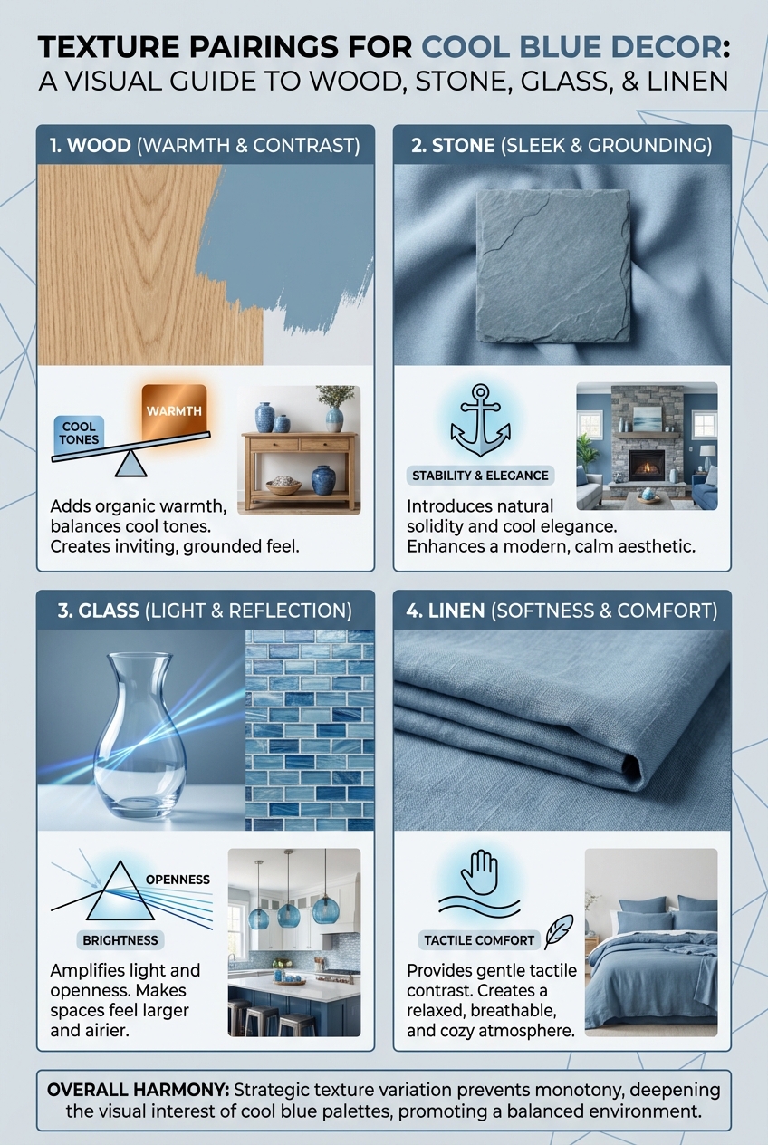 Texture Pairings for Cool Blue Decor: Wood, Stone, Glass, Linen - photo 3