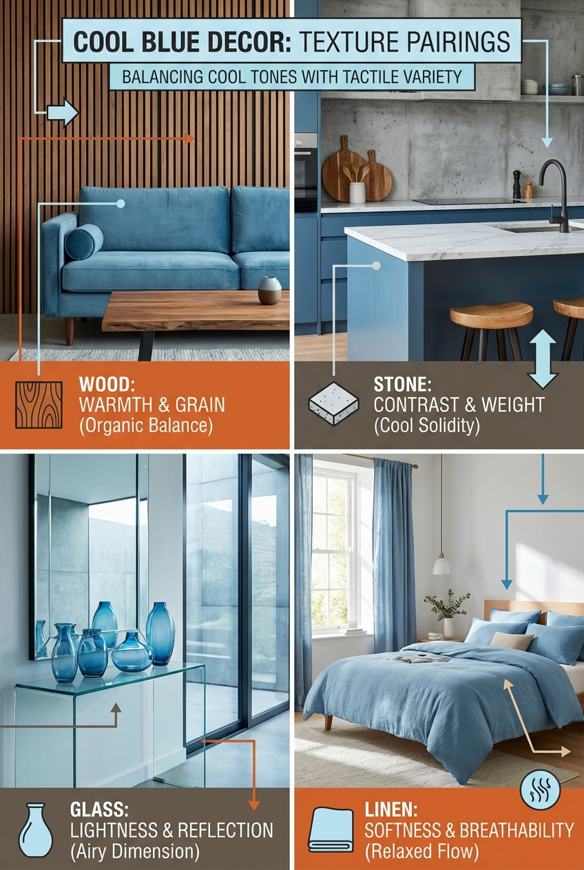 Texture Pairings for Cool Blue Decor: Wood, Stone, Glass, Linen - photo 4