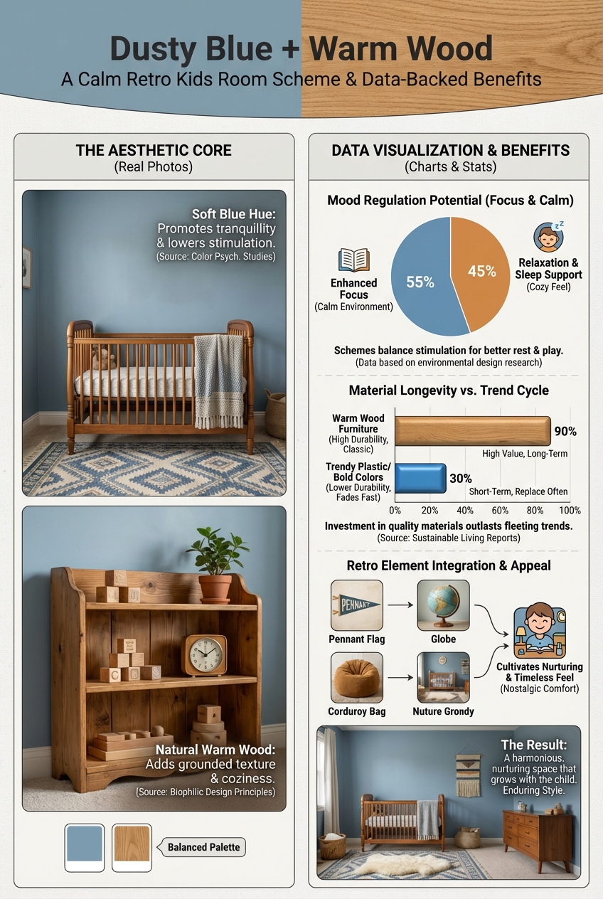 Dusty Blue + Warm Wood: Calm Retro Kids Room Scheme - photo 3