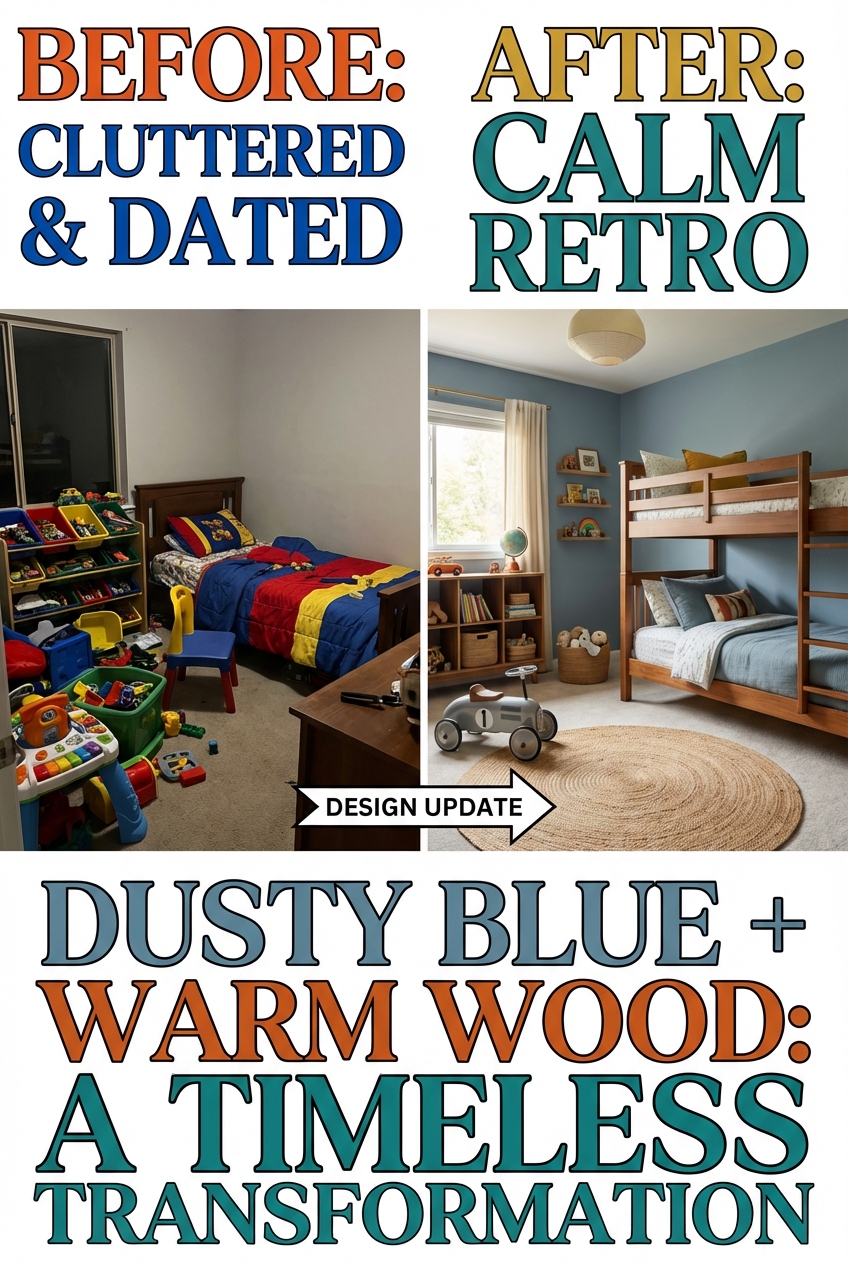 Dusty Blue + Warm Wood: Calm Retro Kids Room Scheme - photo 5