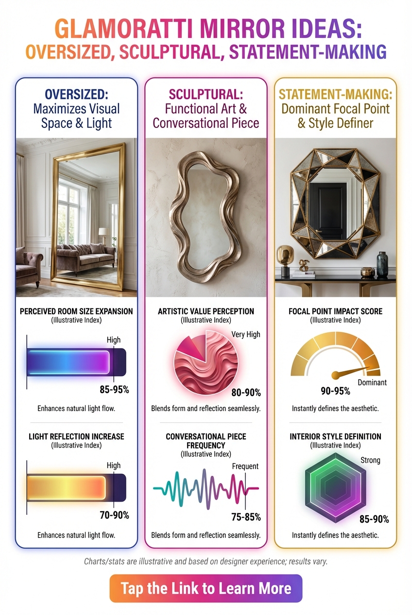 Oversized mirror styled above furniture in a glam interior