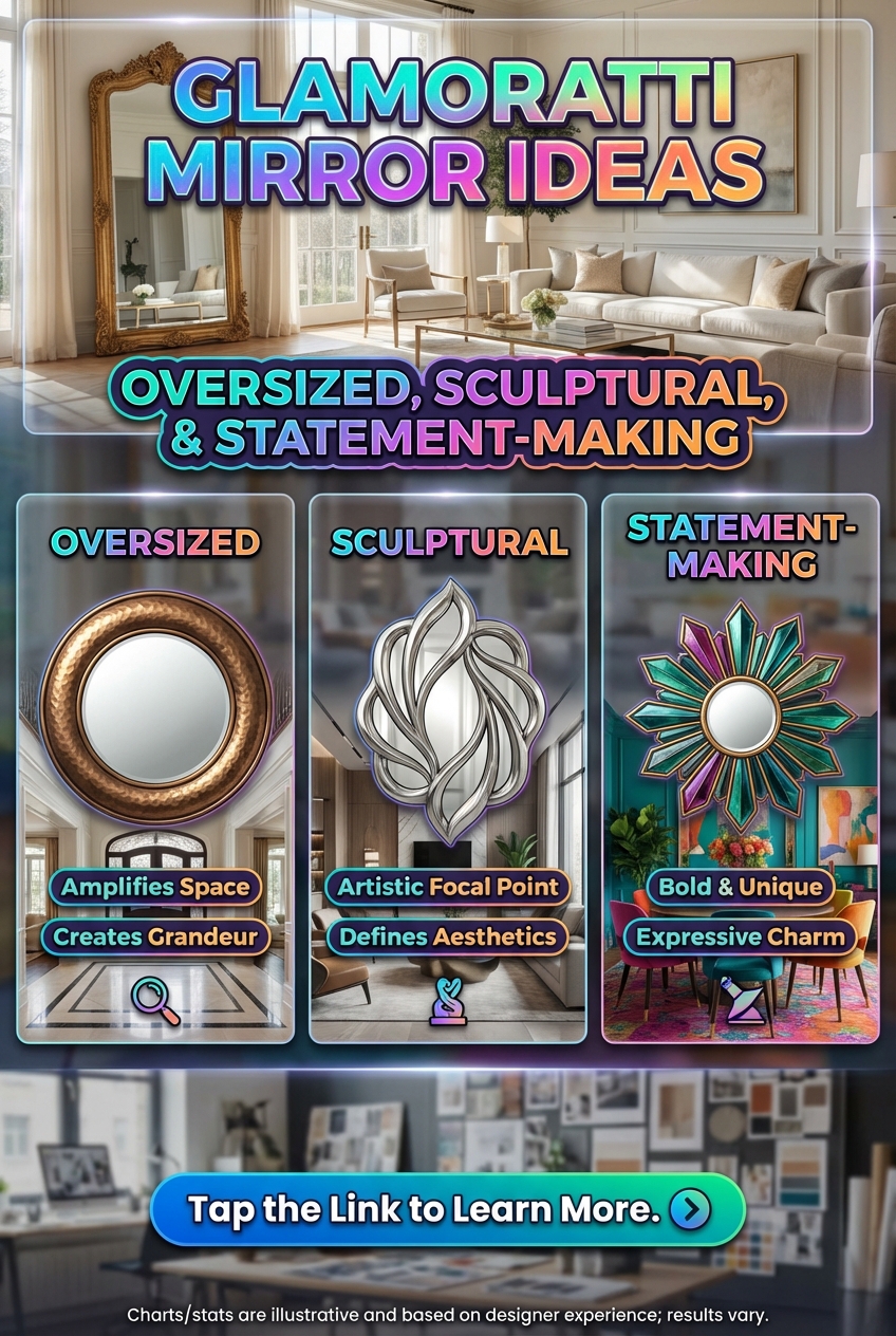 Statement mirror with a metallic frame finish in a styled room